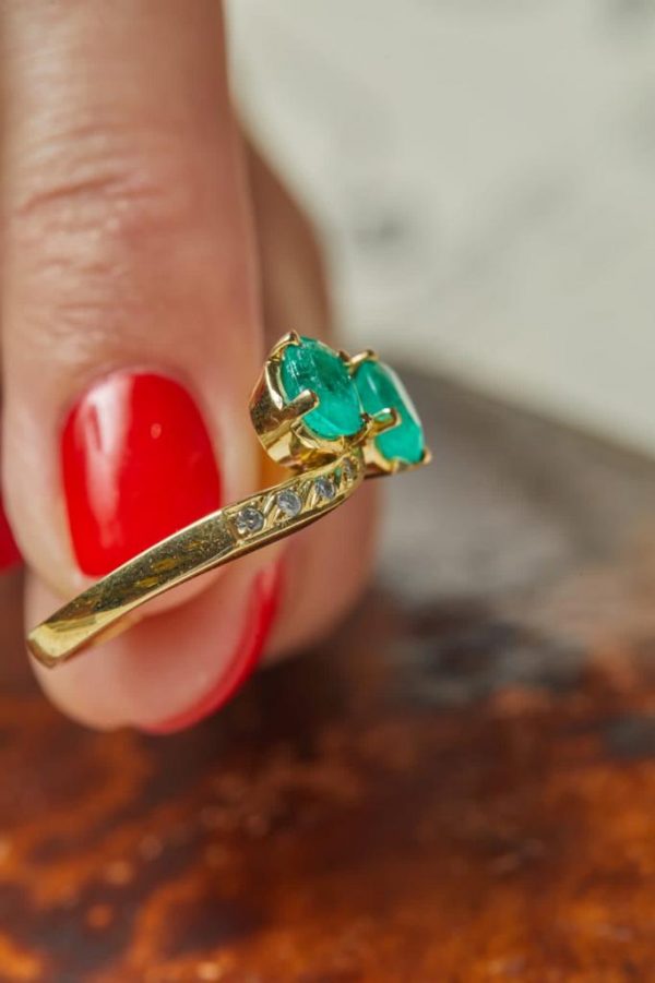 Anillo tú y yo esmeraldas 1.4 ct - Imagen 3