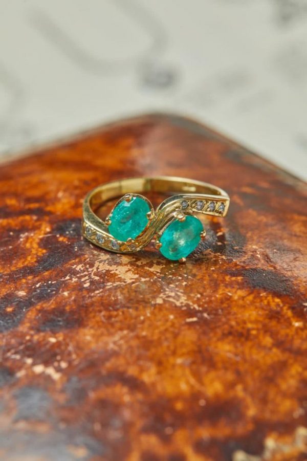 Anillo tú y yo esmeraldas 1.4 ct - Imagen 2