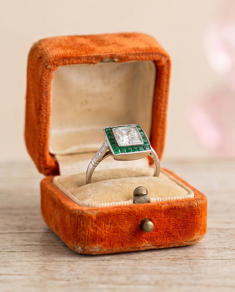 Anillo ojo de perdiz esmeraldas diamante 1.02ct - Imagen 4