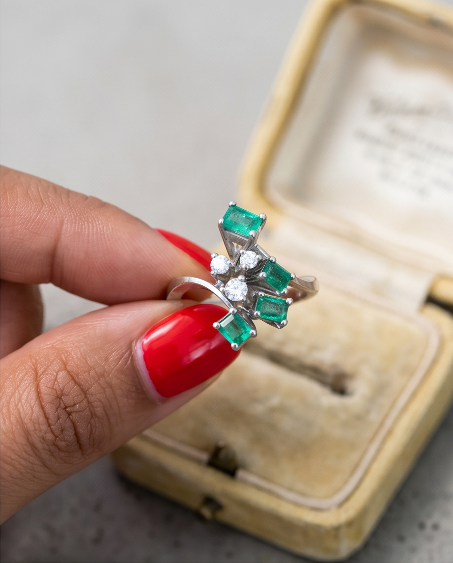 Anillo de cóctel Mid-Century esmeraldas - Imagen 3
