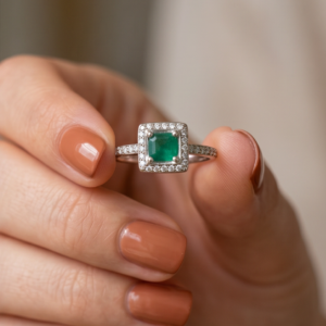 Anillo esmeralda con halo de brillantes