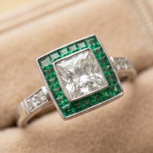 Anillo ojo de perdiz esmeraldas diamante 1.02ct
