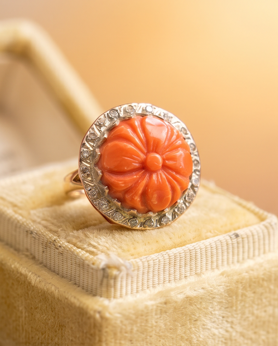 Anillo de cóctel coral años 40