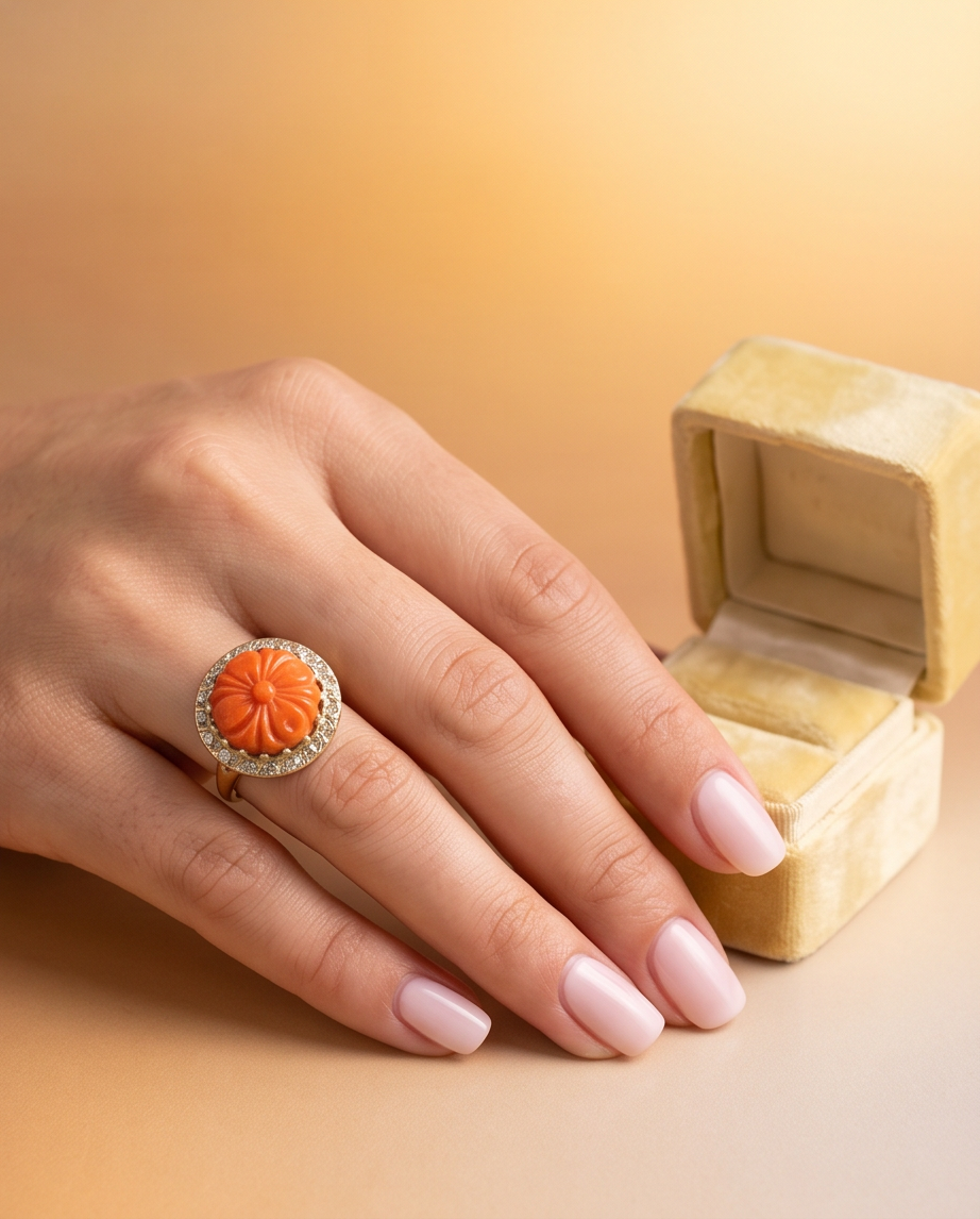 Anillo de cóctel coral años 40 - Imagen 4
