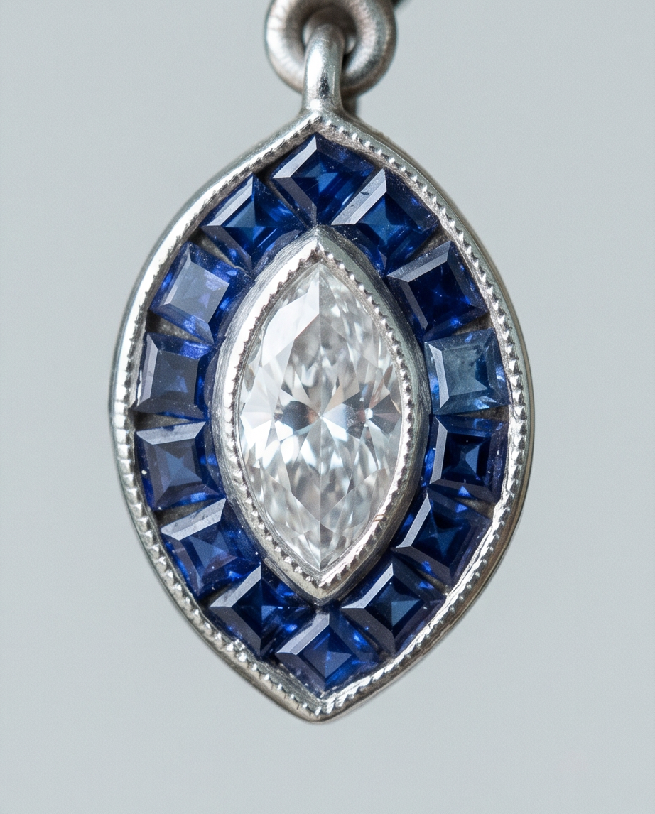 Aros ojo de perdiz zafiros marquise - Imagen 3