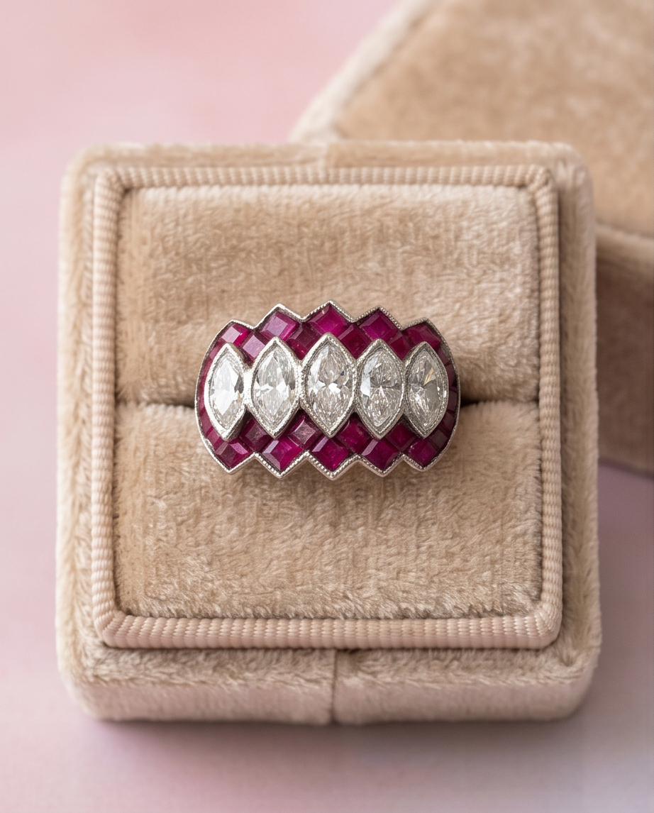 Anillo placa rubíes y diamantes 1.5ct