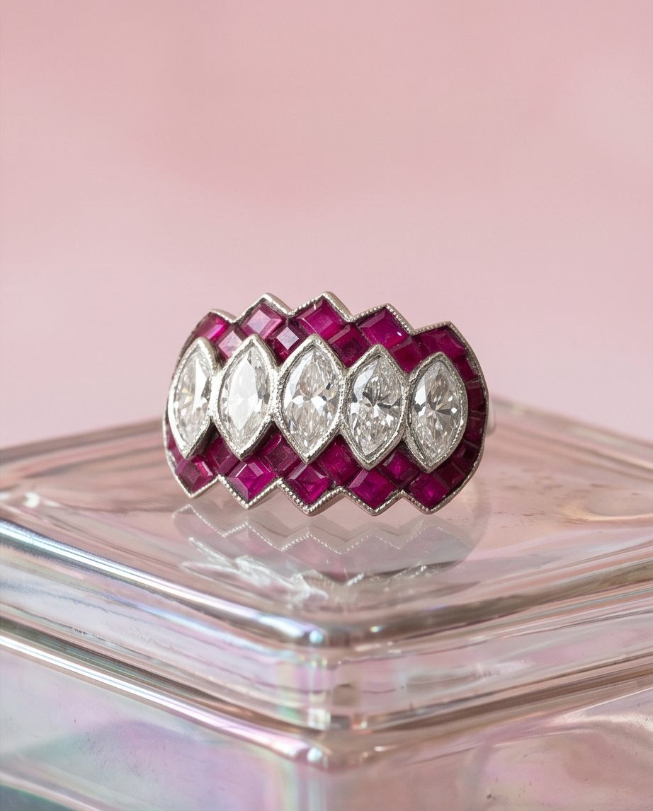 Anillo placa rubíes y diamantes 1.5ct - Imagen 2