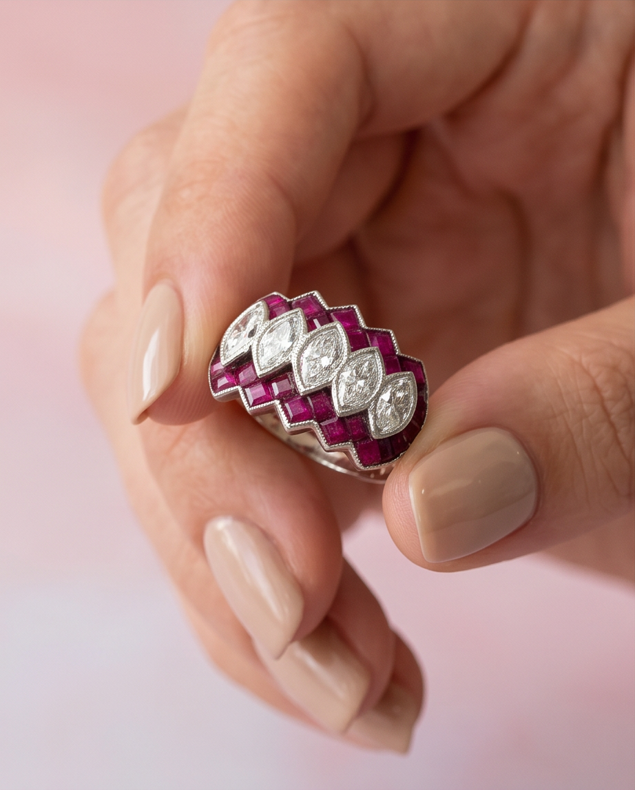 Anillo placa rubíes y diamantes 1.5ct - Imagen 4