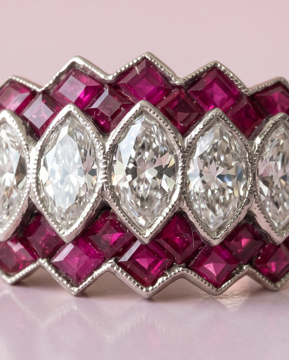 Anillo placa rubíes y diamantes 1.5ct - Imagen 5