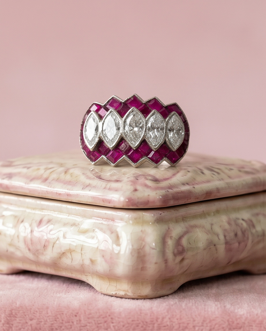 Anillo placa rubíes y diamantes 1.5ct - Imagen 6