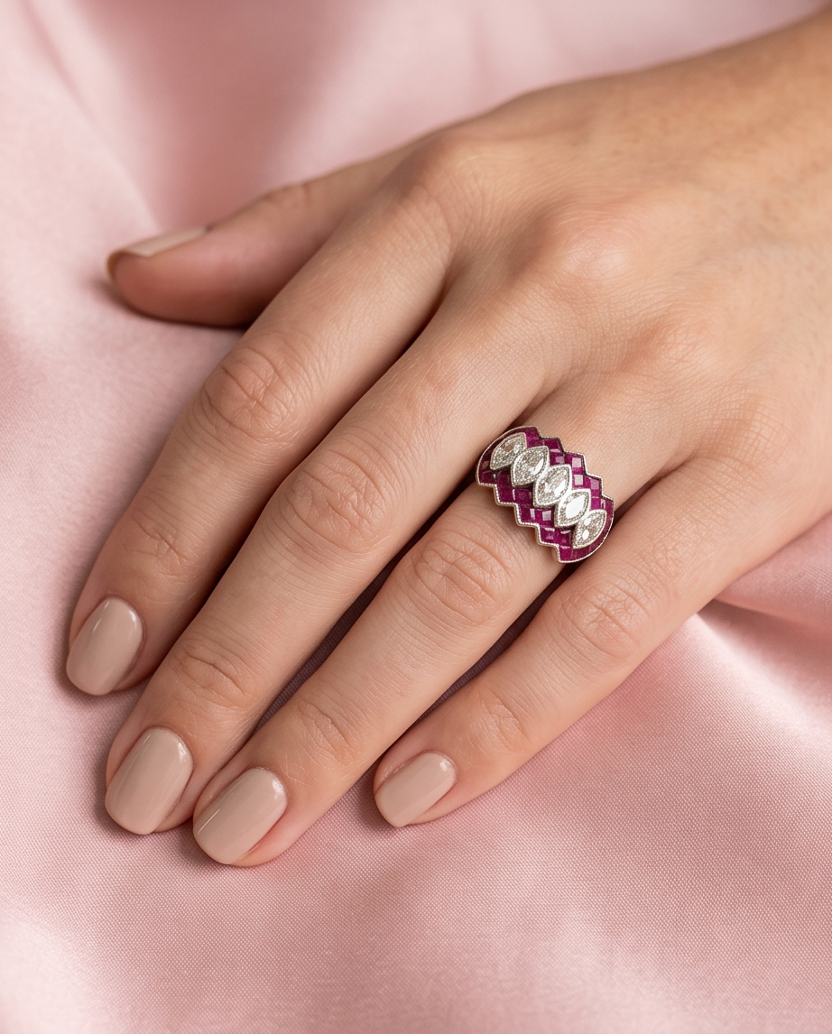 Anillo placa rubíes y diamantes 1.5ct - Imagen 3