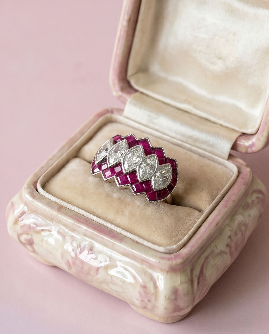 Anillo placa rubíes y diamantes 1.5ct - Imagen 7
