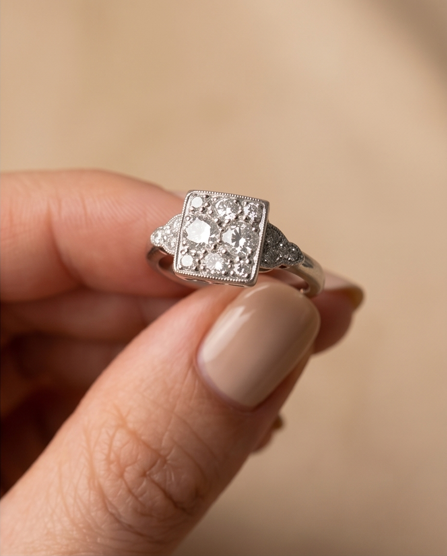 Anillo pavé Art Decó 1.1ct de brillantes - Imagen 2