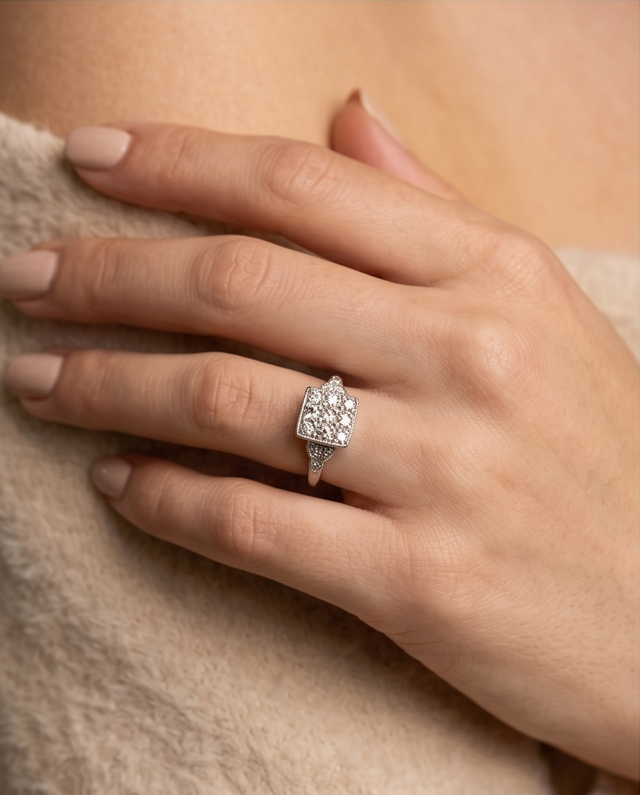 Anillo pavé Art Decó 1.1ct de brillantes - Imagen 3