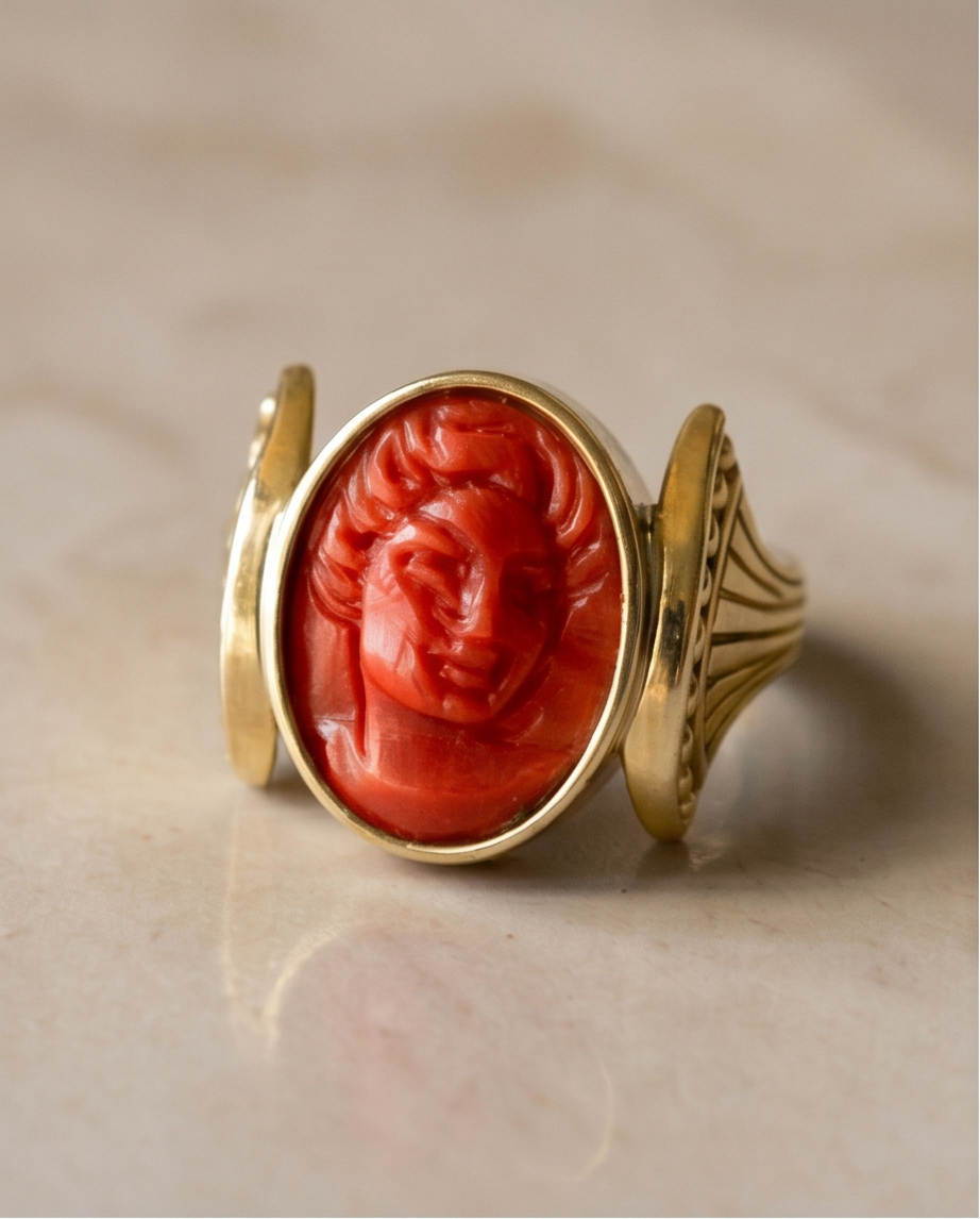 Anillo signet coral rojo - Imagen 5