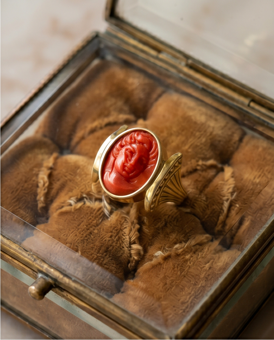 Anillo signet coral rojo - Imagen 2
