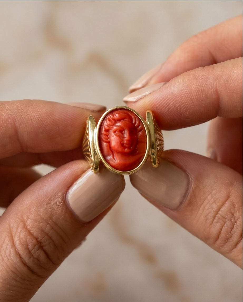 Anillo signet coral rojo - Imagen 4