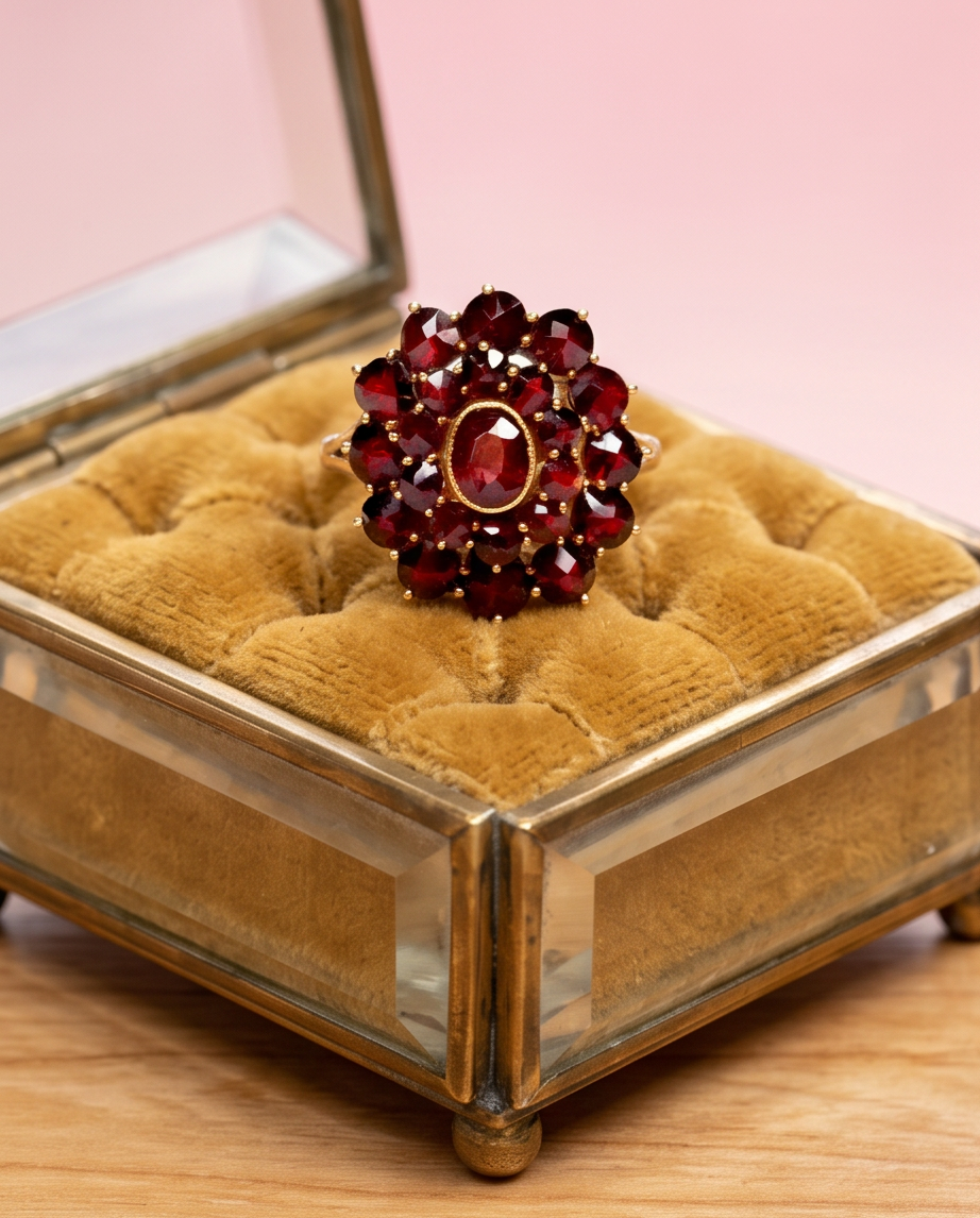 Anillo victoriano cluster de granates - Imagen 2