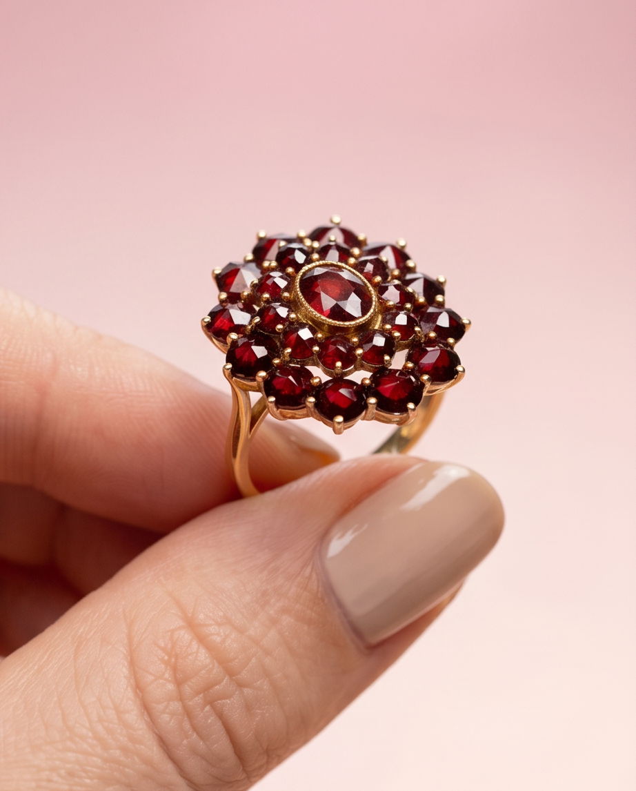 Anillo victoriano cluster de granates - Imagen 3