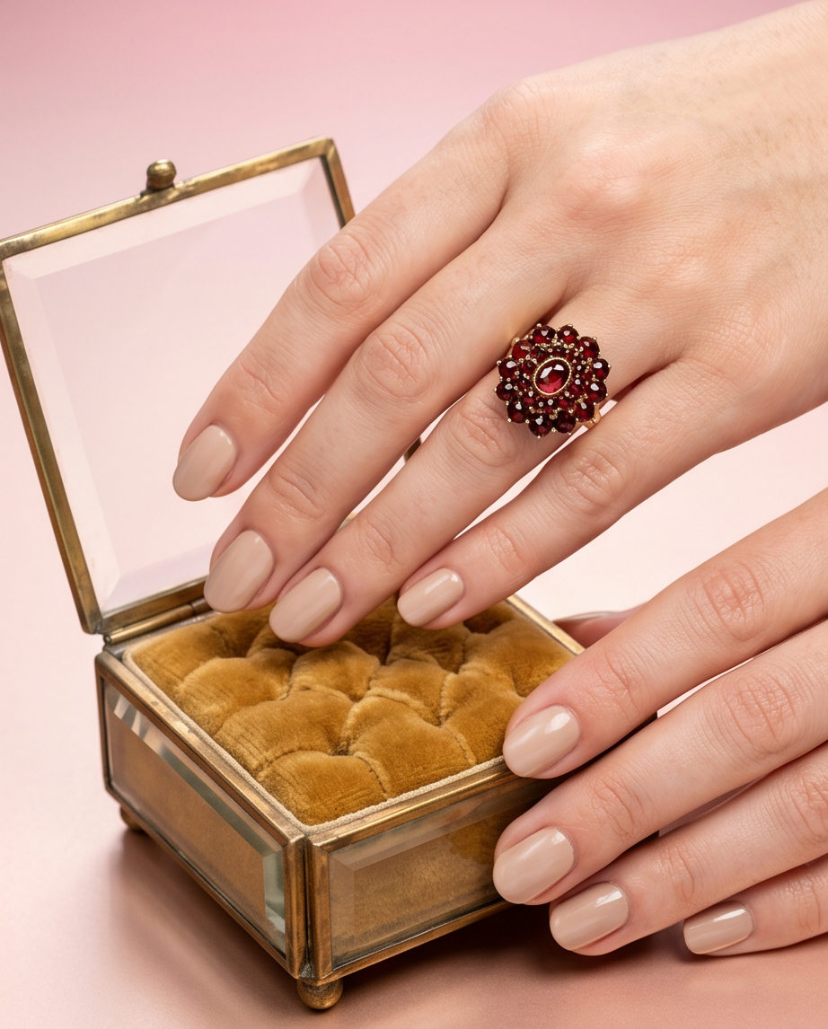 Anillo victoriano cluster de granates