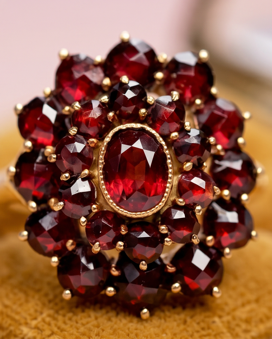 Anillo victoriano cluster de granates - Imagen 4