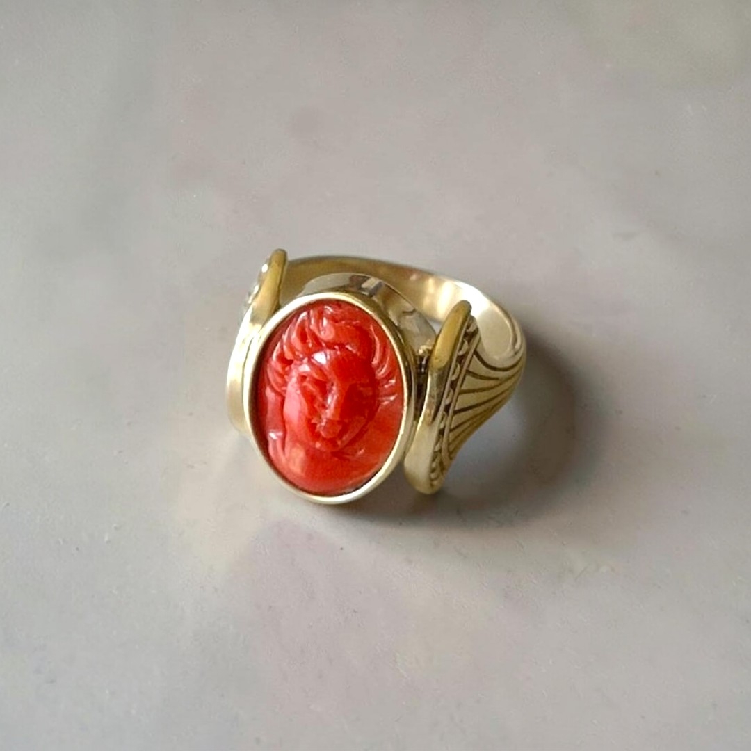Anillo signet coral rojo - Imagen 3
